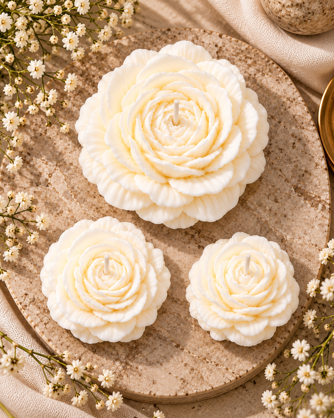 White Rose Flower Candle