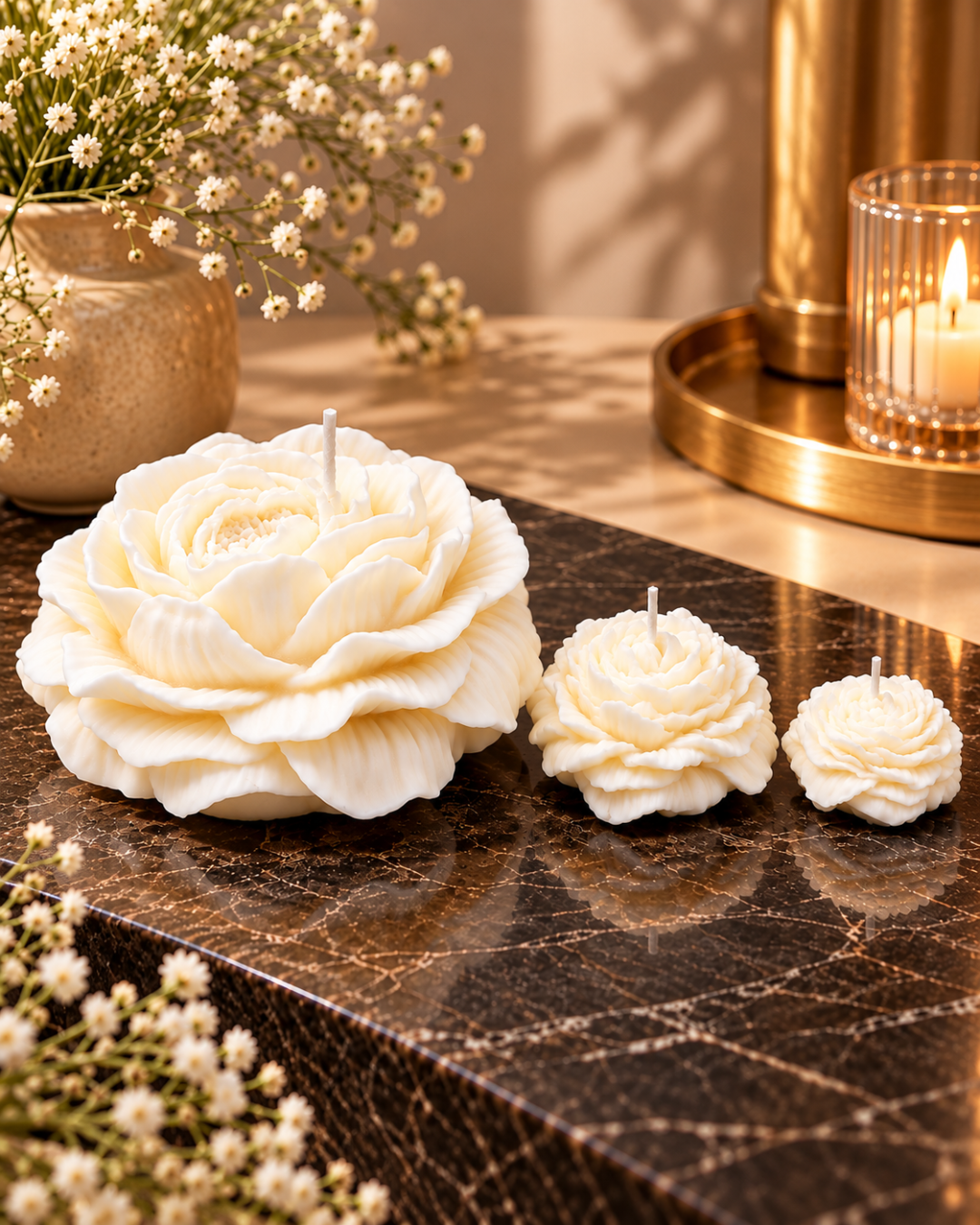 White Rose Flower Candle