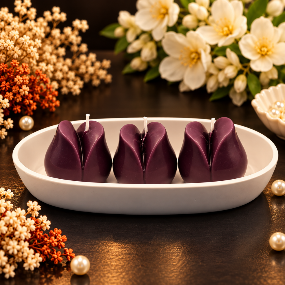 Royal Plum Tulip Candle Set