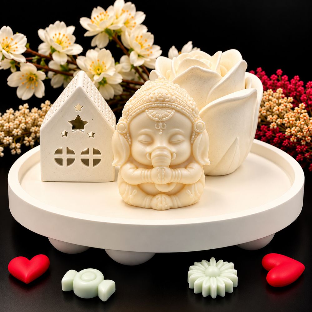 Divine Ganesha Lotus Candle Set