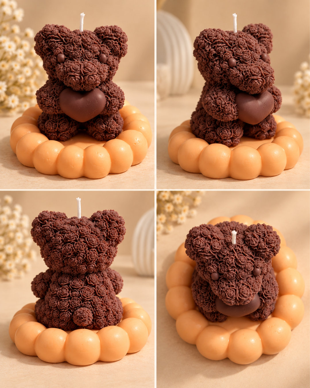 Chocolate Rose Bear Candle