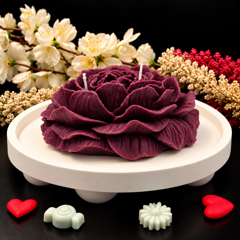 Royal Plum Rose Bloom Candle