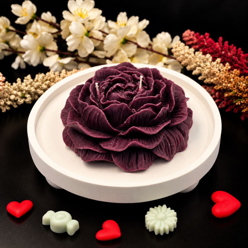 Royal Plum Rose Bloom Candle
