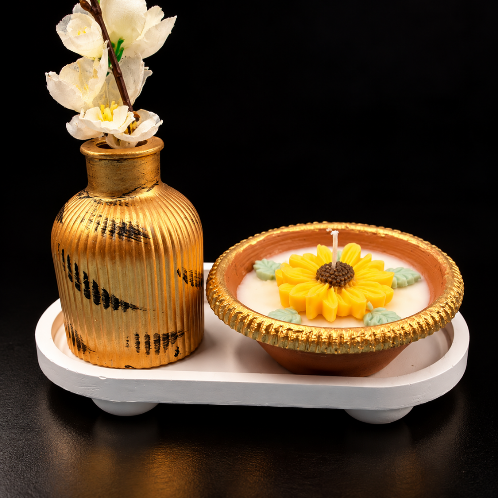Golden Sunflower Urli Candle