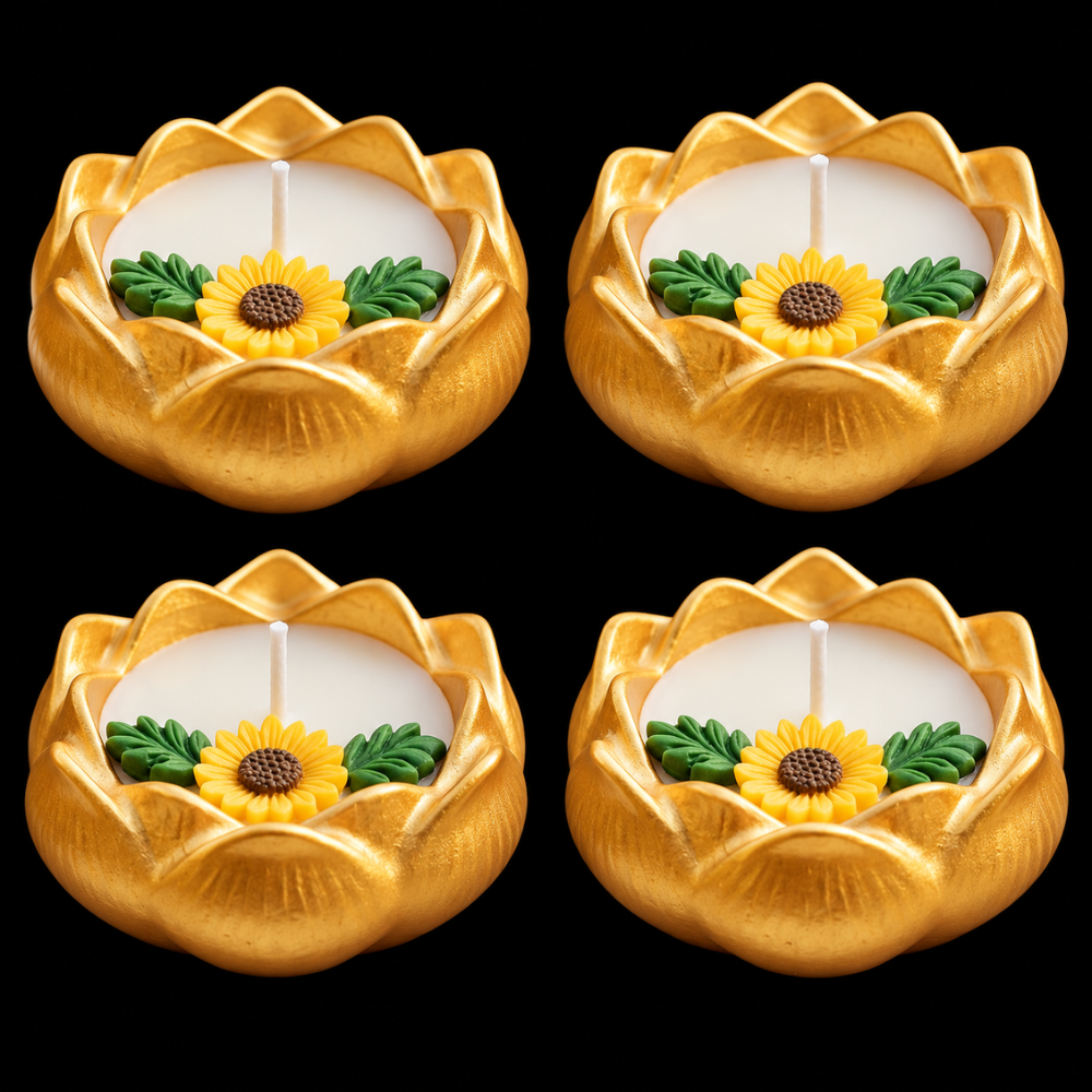 Golden Sunflower Lotus Urli Candle