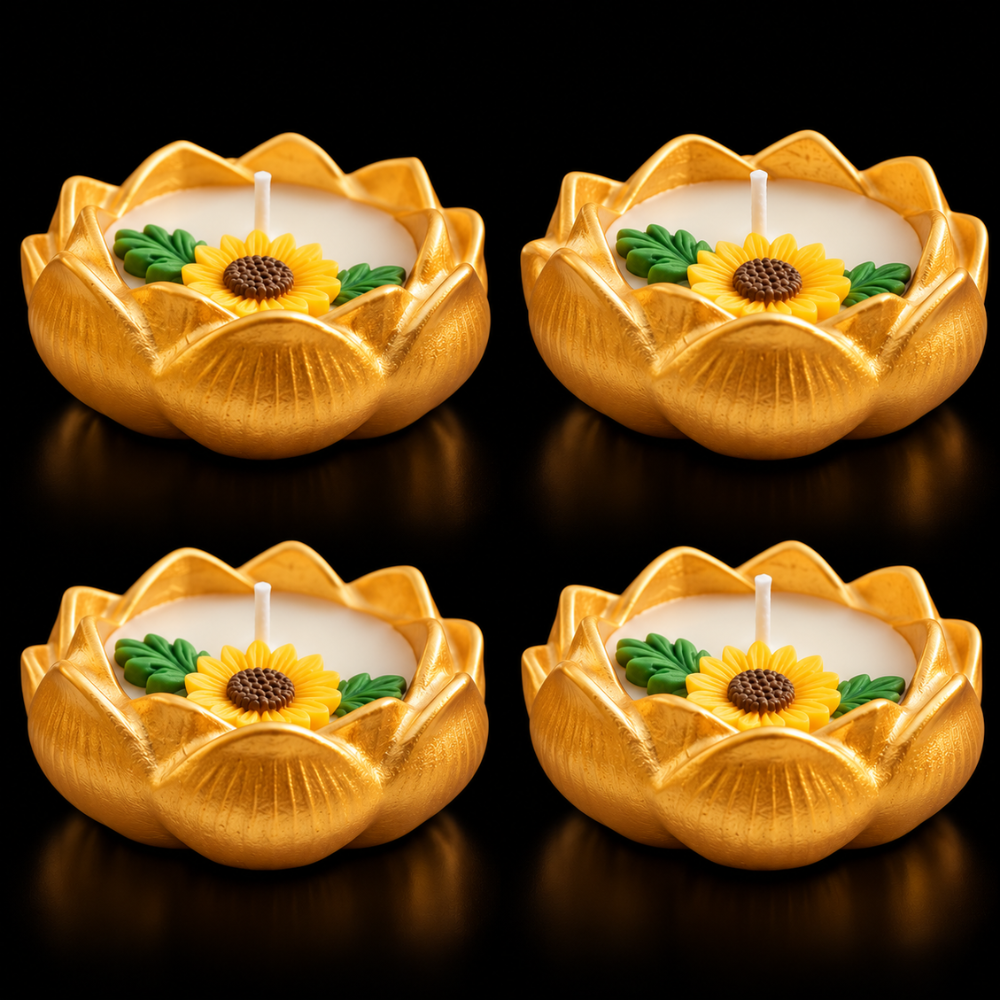 Golden Sunflower Lotus Urli Candle