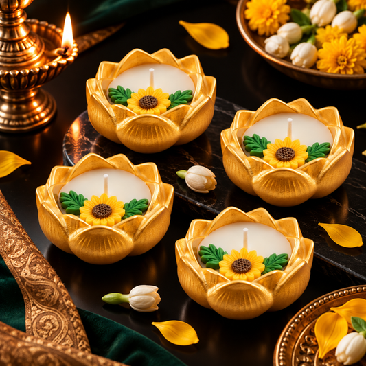 Golden Sunflower Lotus Urli Candle