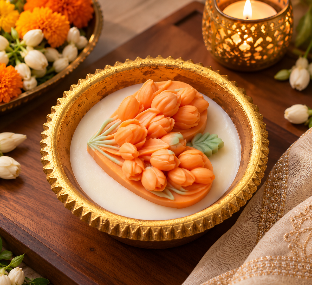 Golden Peach Tulip Urli Candle