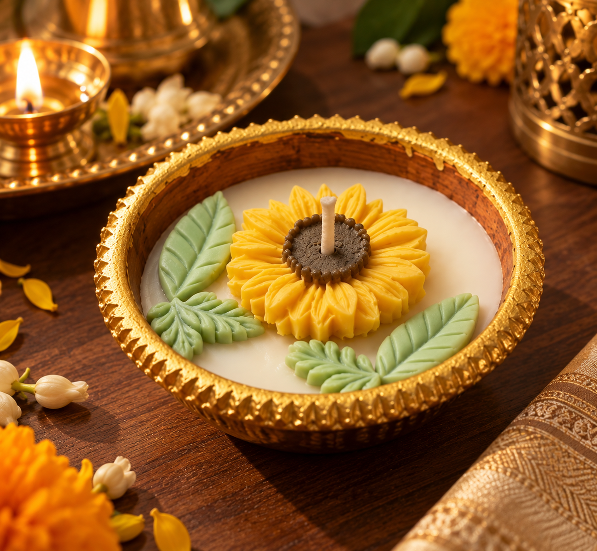 Golden Sunflower Urli Candle(SET OF 4)