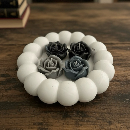Charcoal Colour Rose Candle with tray