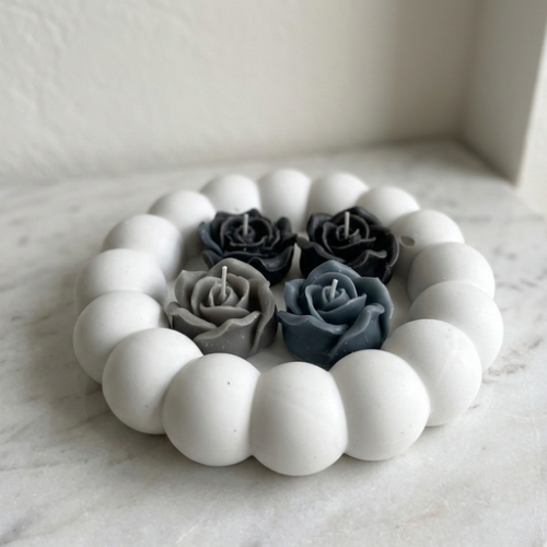 Charcoal Colour Rose Candle with tray