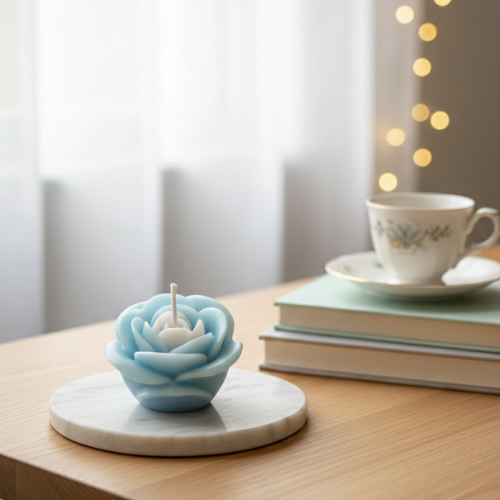 Small Blue Rose Candle